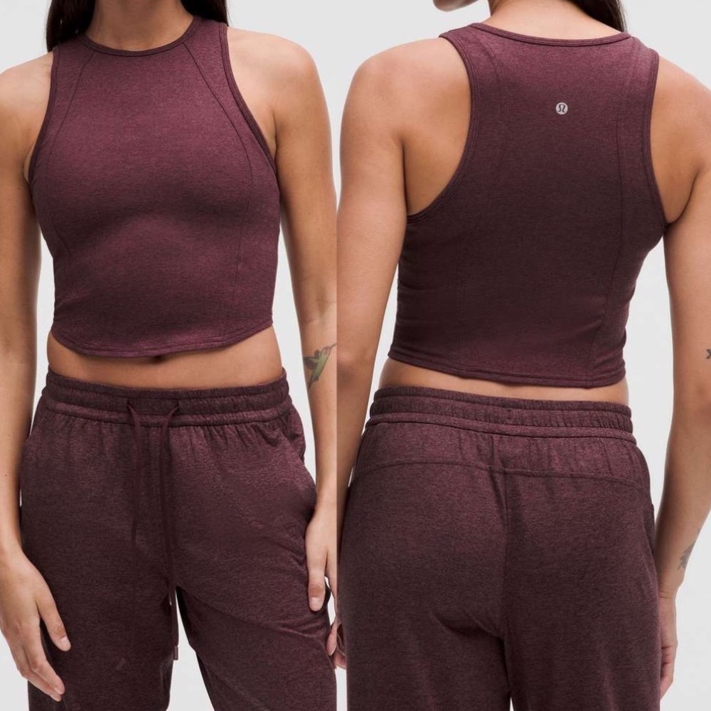 Lululemon Soft Sueded Crewneck Cropped Tank Top Size 8 Garnet Red Athleisure Gym